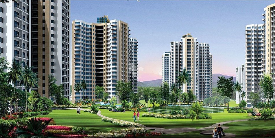 Aerial view of modern residential high-rises and green boulevards in Greater Noida, symbolizing stress-free property buying with Greater Noida Flats.